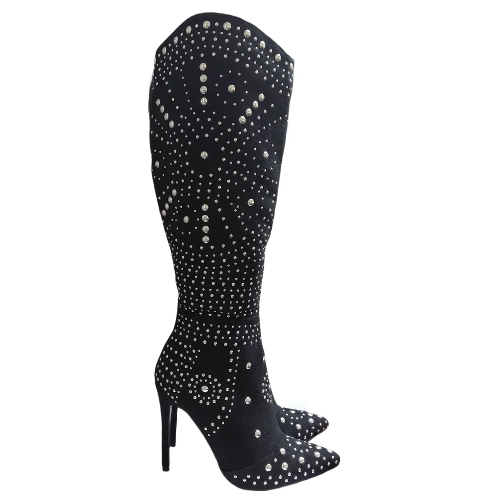 Scene Black Studded Knee-High Stiletto Boots Size 7